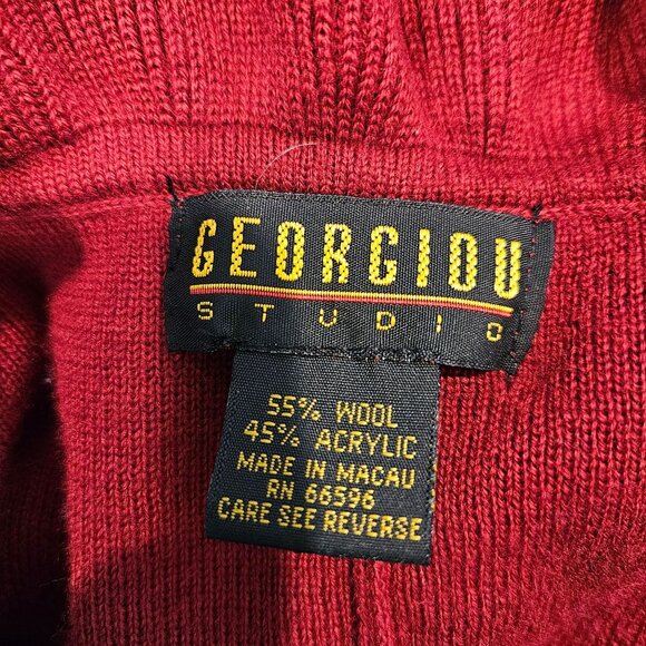 Georciou Womens Wool blend Red Ruffled Knit Cape Shawl tight knit elegant office - Picture 7 of 9